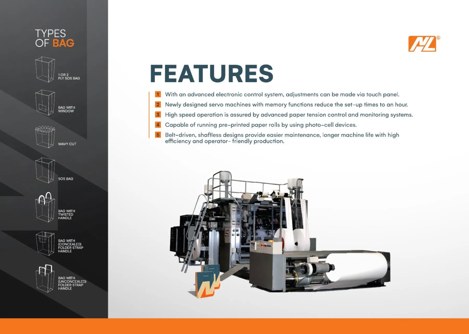 Roll-Fed brochure: Types of Bag + Features overview