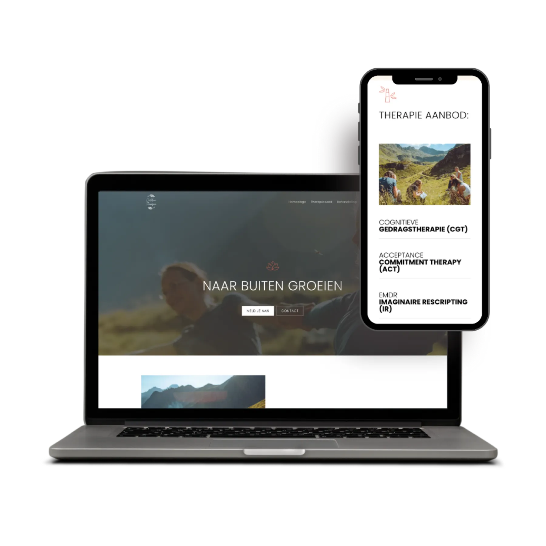 Outdoor Therapie: website mockup desktop + mobile