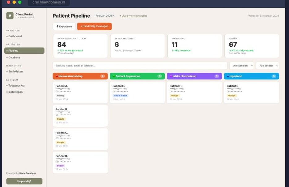 CRM pipeline: Patient Pipeline kanban view