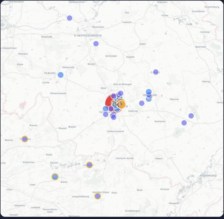 Postcode heatmap: patient locations Eindhoven