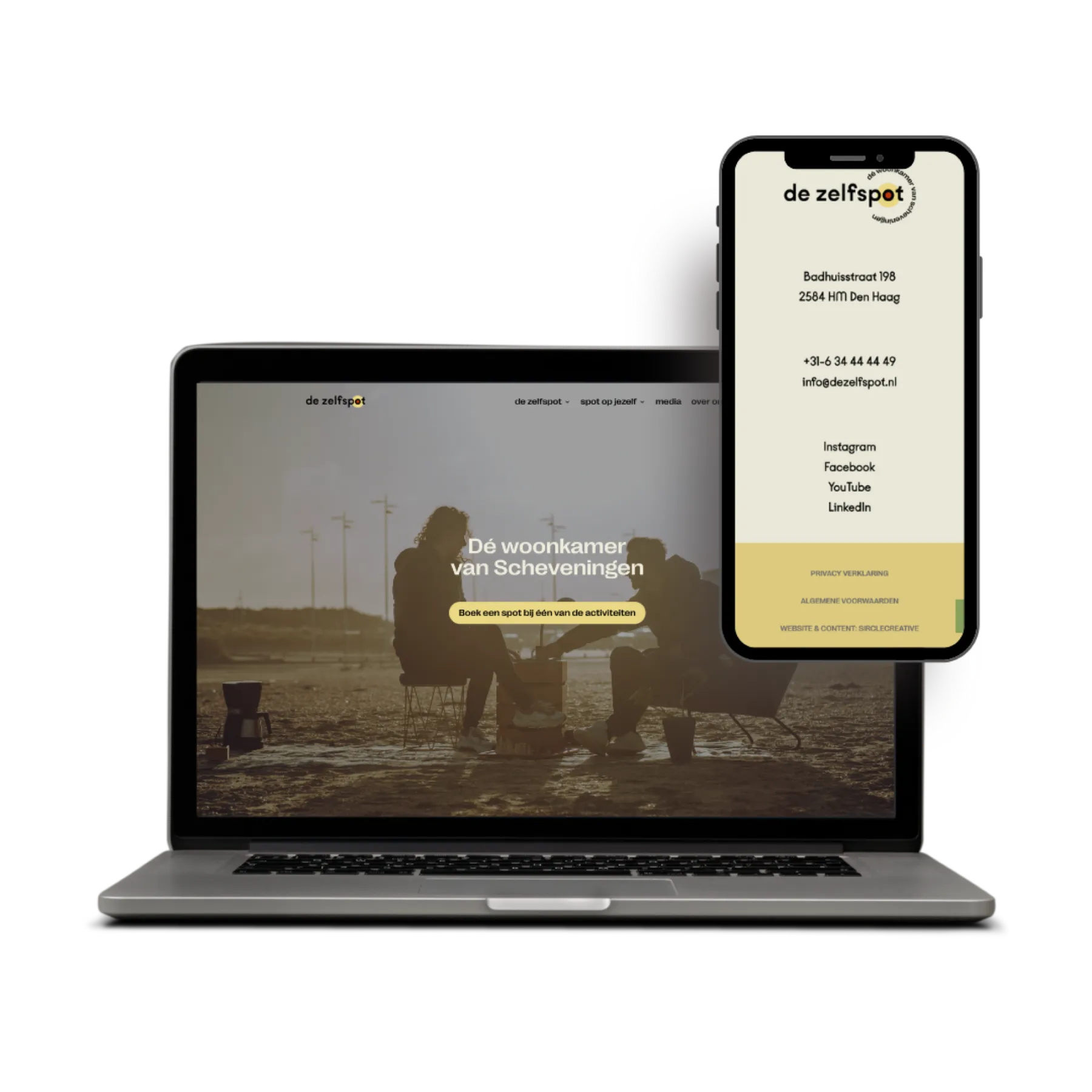 De Zelfspot: website mockup desktop + mobiel